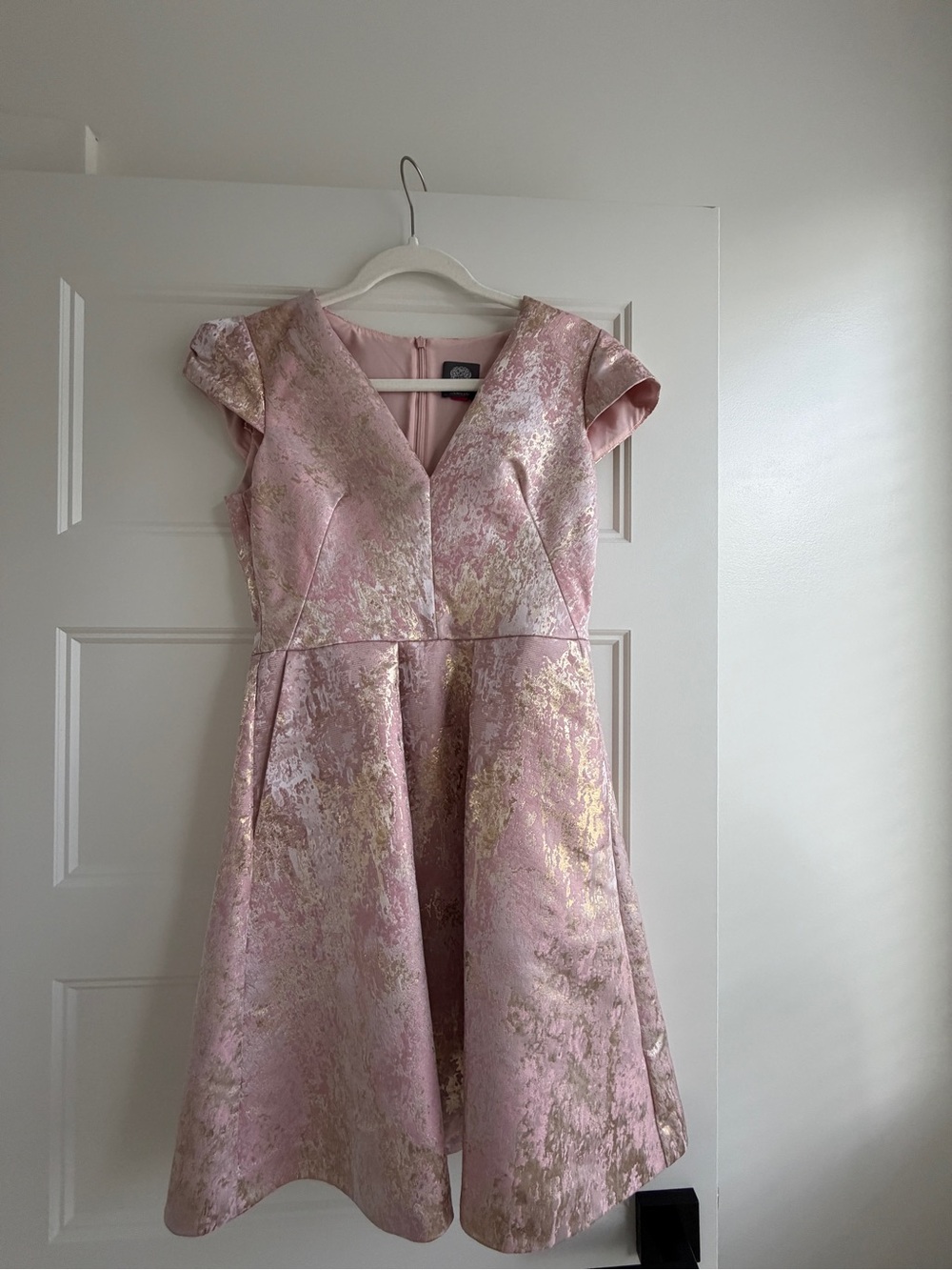 Vince Camuto Pink and Gold Metallic A-Line Dress